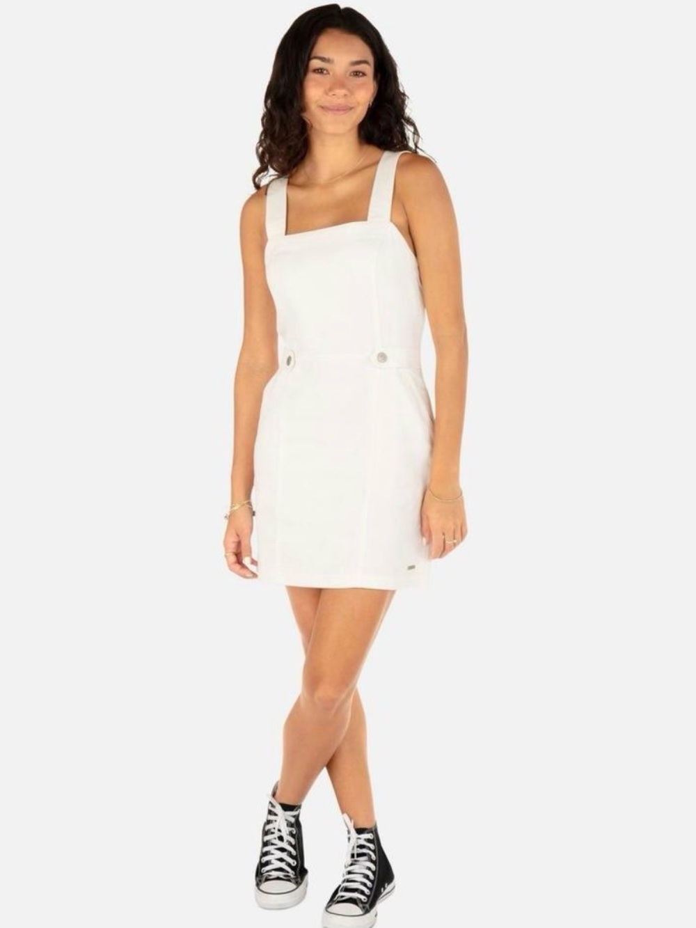 NWT Hurley Tina White Square Neck Mini Dress Pockets Full Zip Back Juniors L